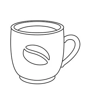 Cup of coffee with coffee bean image - vector linear image for logo, coloring. Stock Illustration