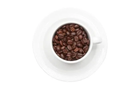 Cup of coffee with coffee bean inside from top view Фото