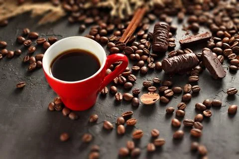 Cup coffee on a coffee beans background Stock-Fotos