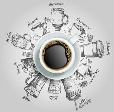 Cup of coffee with coffee drinks vector creative illustration Stock Illustration