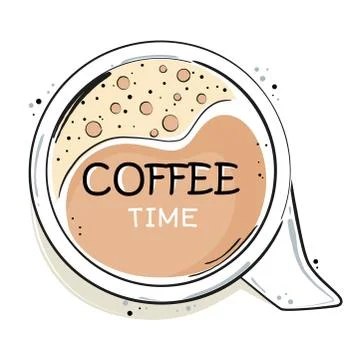 Cup of coffee with coffee time text isolated on white background. Stock Illustration