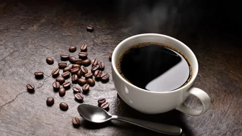 Cup of coffee with copy space on rustic background. Stock Footage 141709447