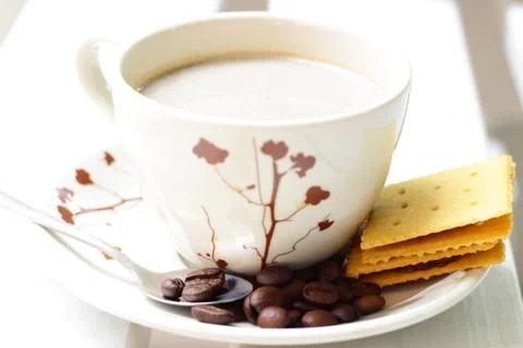 Cup of coffee with crackers. Stock Photos