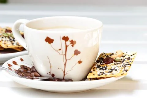 Cup of coffee with crackers. Stock Photos