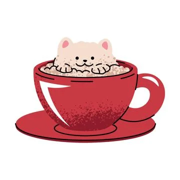 Cup of coffee with a cute kitten made of foam. Kawaii design of a coffee dr.. Stock Illustration