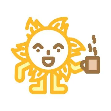 Cup coffee cute sun character color icon vector illustration イラスト素材