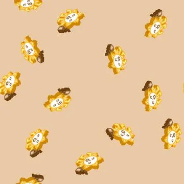 Cup coffee cute sun character isometric icon seamless pattern Stock Illustration
