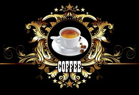 Cup of coffee in decorative design Stock Illustration
