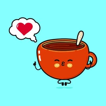 Cup of coffee doing yoga with speech bubble. Vector hand drawn cartoon kawa.. Stock Illustration