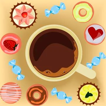 Cup of coffee with donuts Stock Illustration