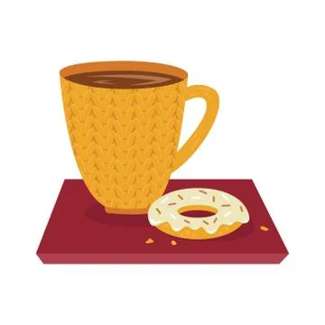A Cup of coffee with doughnut on the table. Flat vector illustration. Stock-Illustration