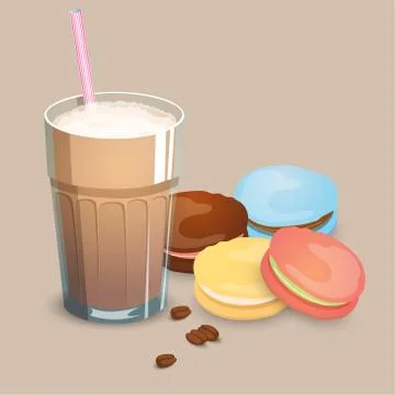 Cup with coffee drink, macaroons and beans Stock Illustration