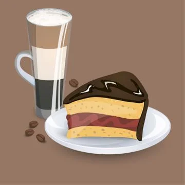 Cup with coffee drink, sweets and beans Stock Illustration