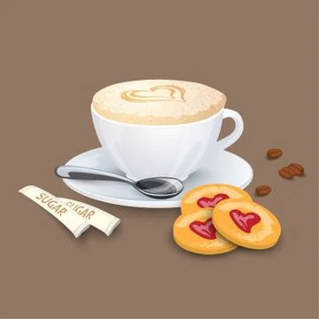 Cup with coffee drink, sweets and beans Stock Illustration