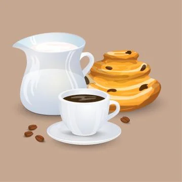 Cup with coffee drink, sweets and beans Stock Illustration