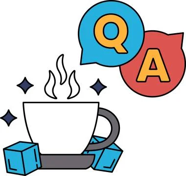 A cup of coffee with a flame on top and a question mark and an A on the right Stock Illustration