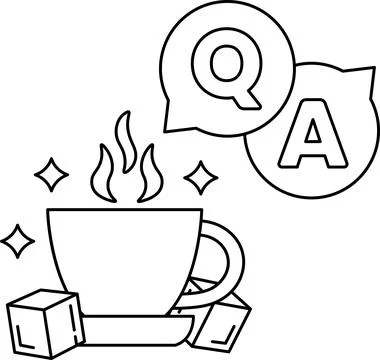 A cup of coffee with a flame on top and a question mark and an A on the right Stock Illustration