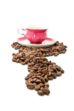Cup of coffee with grains Stock Photos