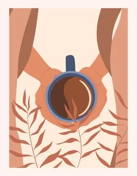 A cup of coffee in the hand, top view. Stock Illustration