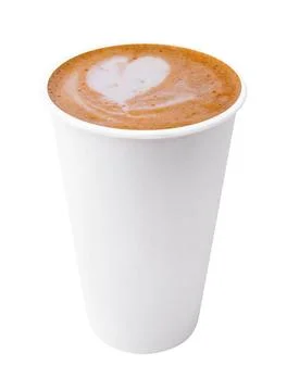 Cup of coffee with heart pattern isolated on white Stock Photos