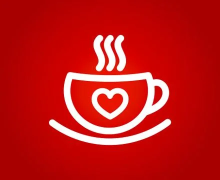Cup of coffee with heart on red backdrop. Valentine's Day vector illustration Stock Illustration