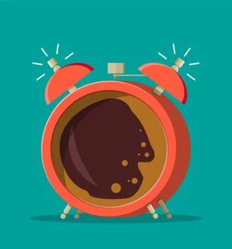 Cup of coffee inside of alarm clock Stock Illustration