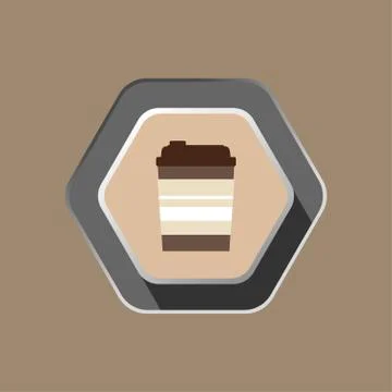 Cup of coffee isolated icon with shadow on the hexagon light brown background Stock Illustration