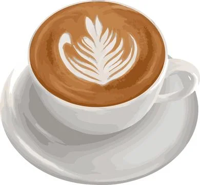 A cup of coffee with a leaf design on top Stock Illustration