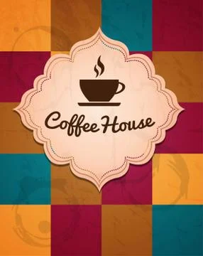 Cup of coffee logo on a geometric background Stock Illustration