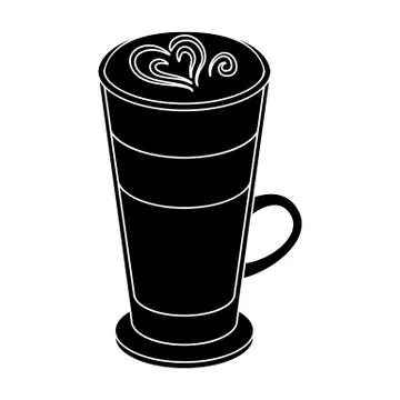 Cup of coffee macchiato with foam. Different types of coffee single icon in Stock Illustration
