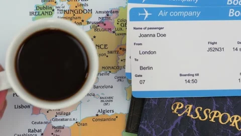 Cup of coffee on a map of Europe Stock Footage 184472624