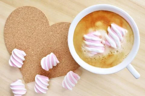 Cup of coffee with marshmallow Stock Photos
