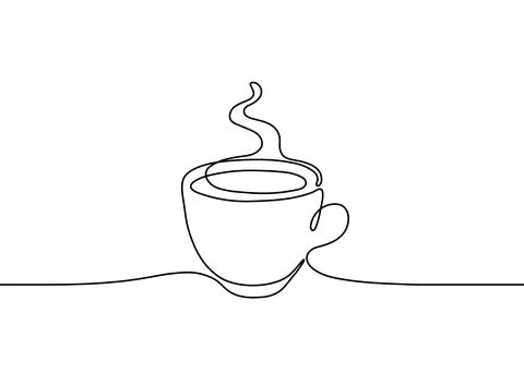 Cup of coffee, one single continuous line drawing. Simple abstract outline Stock Illustration