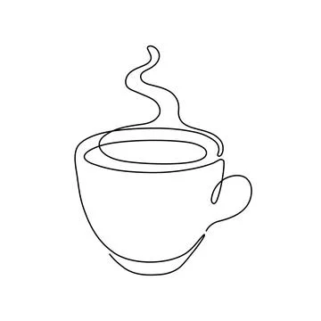 Cup of coffee, one single continuous line drawing. Simple abstract outline be Stock Illustration
