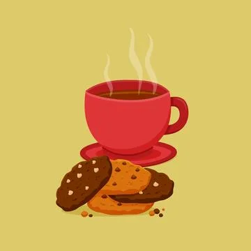 Cup of coffee or tea. Biscuits with chocolate. Stock Illustration