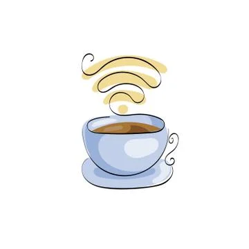 Cup of coffee or tea. Free WiFi for street cafe. Stock Illustration
