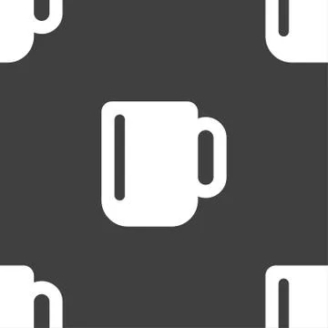 Cup coffee or tea icon sign. Seamless pattern on a gray background. Vector 스톡 일러스트