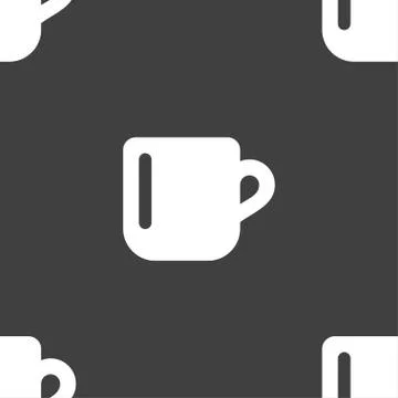 Cup coffee or tea icon sign. Seamless pattern on a gray background. Vector Illustrazione stock