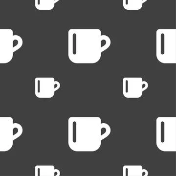 Cup coffee or tea icon sign. Seamless pattern on a gray background. Vector Stock Illustration