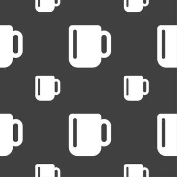 Cup coffee or tea icon sign. Seamless pattern on a gray background. Stock Illustration
