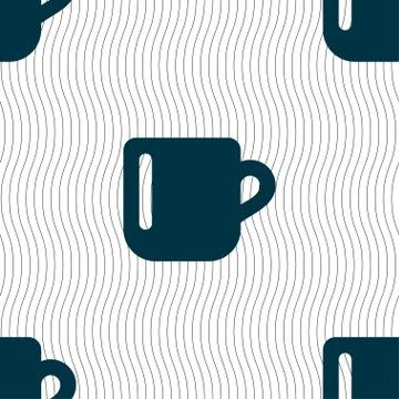 Cup coffee or tea icon sign. Seamless pattern with geometric texture. Vector Stock Illustration