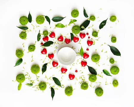 Cup for coffee or tea with pattern with petals. Stock Photos