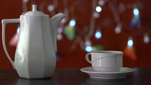 Cup Of Coffee or Tea With Sugar Is At Bar In A Cafe Stock Footage 96502346