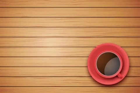 Cup of coffee or tea on the table dark wood Stock Illustration