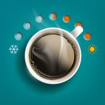 Cup of coffee or tea like a temperature regulator. Top view. 库存插图