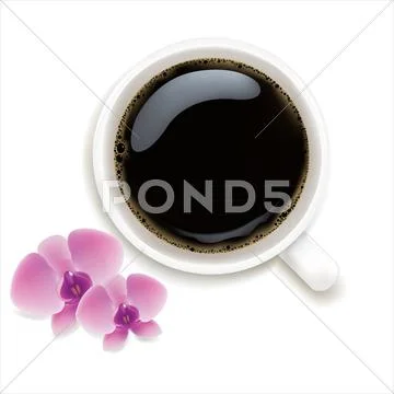 Cup of coffee with orchids Stock Illustration