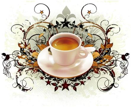 Cup of coffee with ornamental elements Stock Illustration