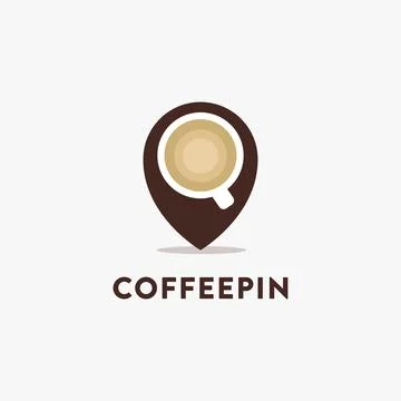 Cup of coffee pin, coffee map pin logo icon vector template on white background Stock Illustration