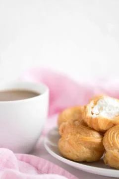 Cup with coffee on a pink background. Concept with coffee. Background with co Foto stock
