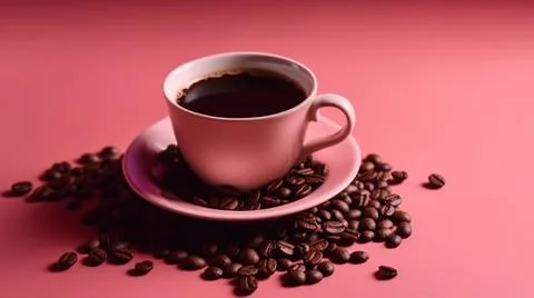 Cup of coffee pink background Stock Photos